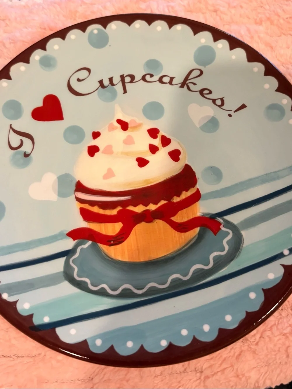 I Love Cupcakes hand painted Artist Jennifer Brinley. 8 1/2 “